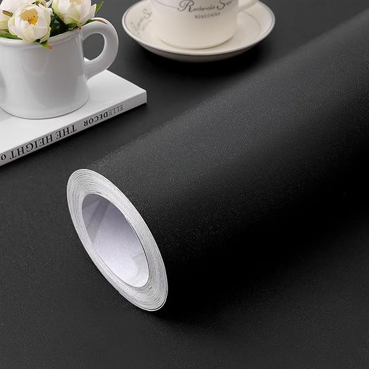 practicalWs 15.7 inch x 590.5 inch Solid Color Black Wallpaper Self Adhesive by practicalWs