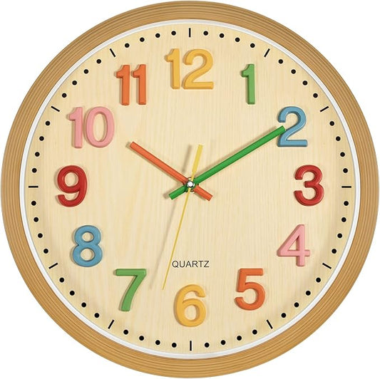 Foxtop Silent Kids Wall Clock Non-Ticking Battery Operated Colorful Childrens by Foxtop