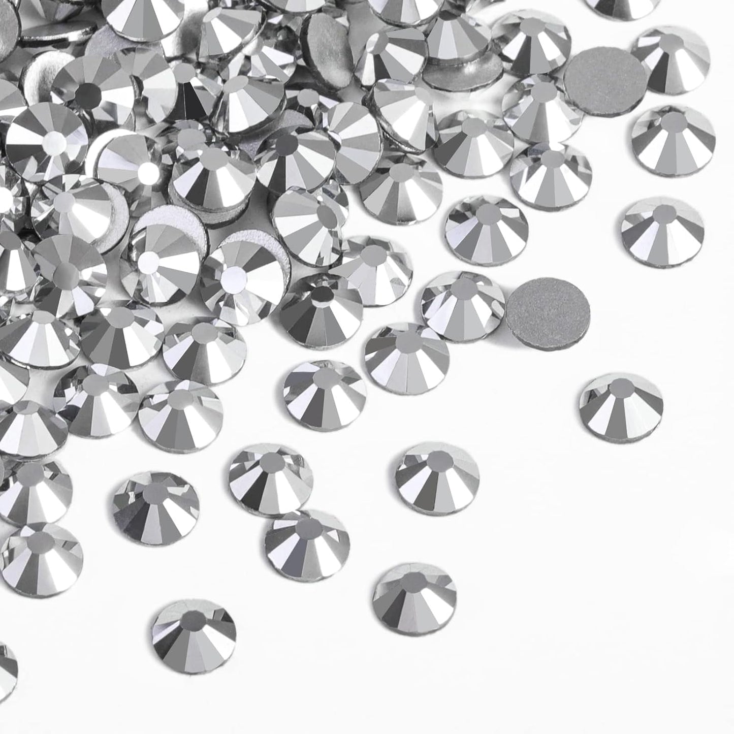 Beadsland 288pcs Flat Back Crystal Rhinestones Round Gems for Nail Art and Craft Glue Fix, Silver Hematite, SS34,7.1-7.3mm