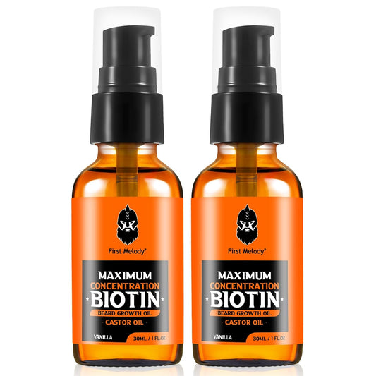 Beard Oil,Maximun Thickening Biotin, with Castor Oil and Argan & Jojoba Oils, Promotes Beard Growth, Styles, Strengthens & Softens Beards & Mustaches,1 Ounce*2（2 Pack）