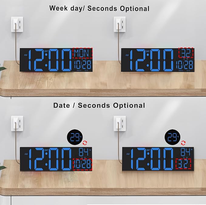 JALL 30" Large Digital Wall Mount Clock - Image 2