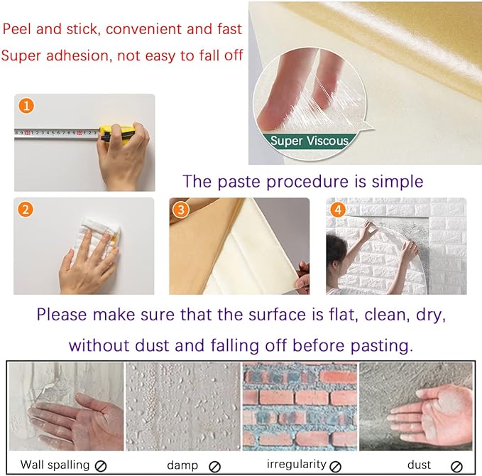 11PCS 3D Wall Panels Peel and Stick Faux Brick Wallpaper Blue Self Adhesive - Image 6