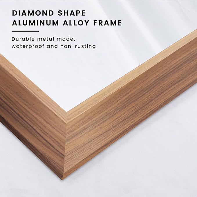Amorho Bathroom Mirror, 48X32 Inch Wall Mirror, Walnut Wood Grain Metal Framed - Image 3