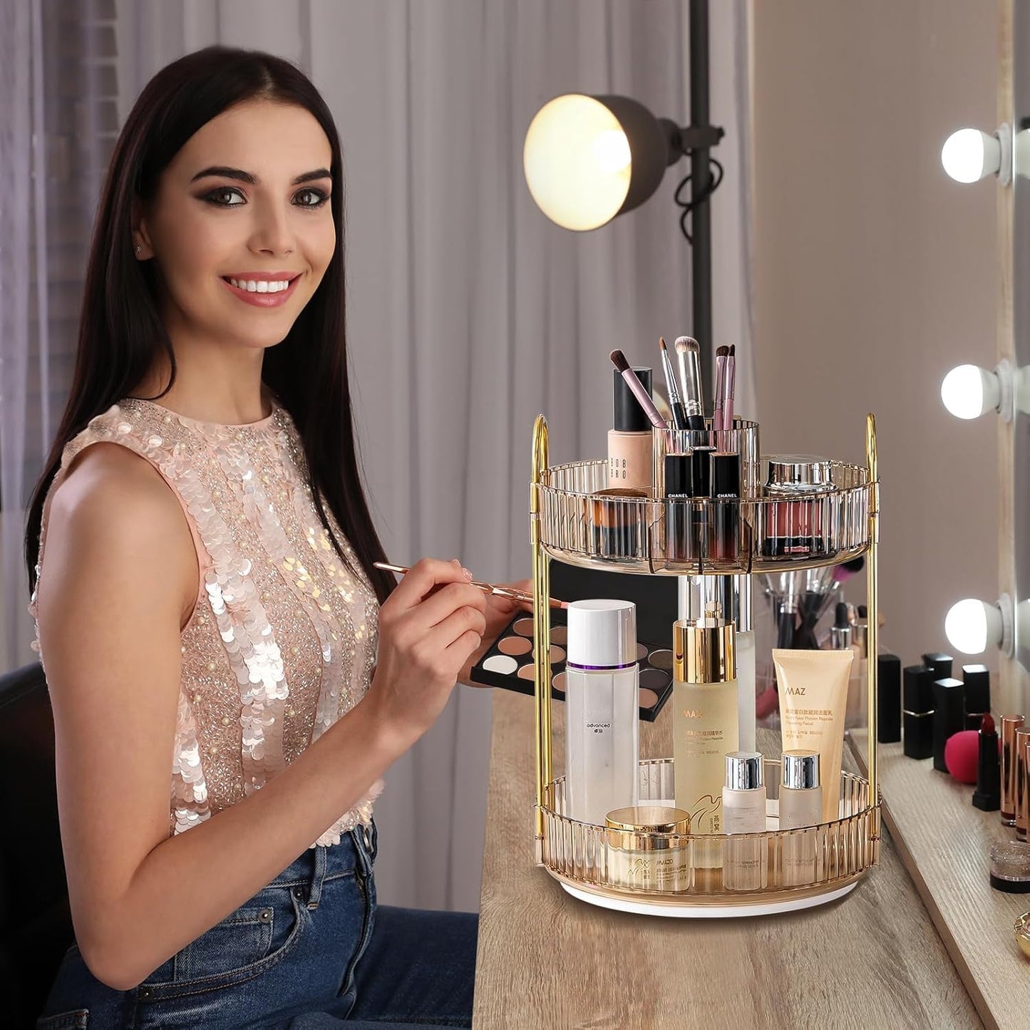 360 Rotating Makeup Organizer - Large-Capacity Skincare & Makeup Storage with 2-Tier Perfume Organizers, Cosmetic Dresser & Makeup Brush Holder - Fits Bedroom, Bathroom, Vanity Shelf & Countertop