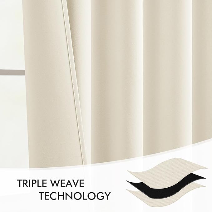 MIULEE Beige White Back Tab Blackout Curtains 120 Inch Long 2 Panels Set - Image 7