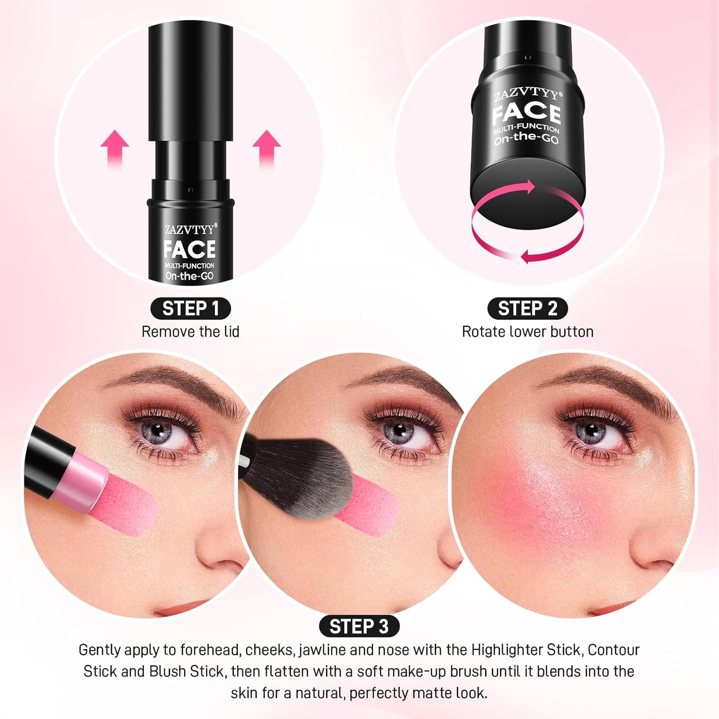 3Pcs Cream Contour Stick Makeup Kit,Shades with Highlighter Stick,Blush Stick and Bronzer Contour Stick for Sculpt the Cheeks,Long Lasting,Waterproof,Matte & Dewy Finish (Medium, 01# 02# 04#)