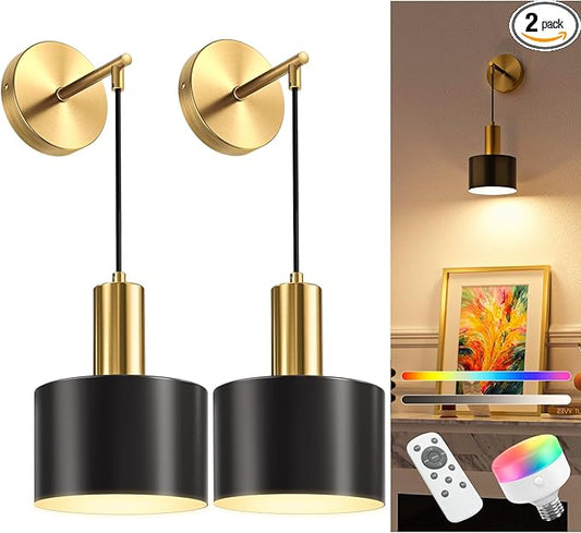 NIORSUN Battery Operated Wall Sconce Set of 2, 9 Colors Sconces Wall Decor by NIORSUN
