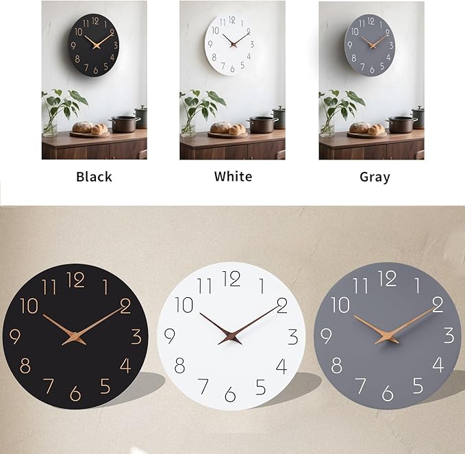 Mosewa Wall Clock Battery Operated 10 Inch Black Silent Non Ticking Simple - Image 3