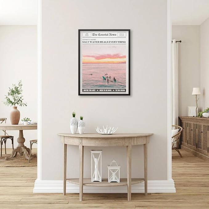 Pink Beach Newspaper Posters Vintage Fashion Coastal Girl Surf Wall Art 08x10 - Image 5