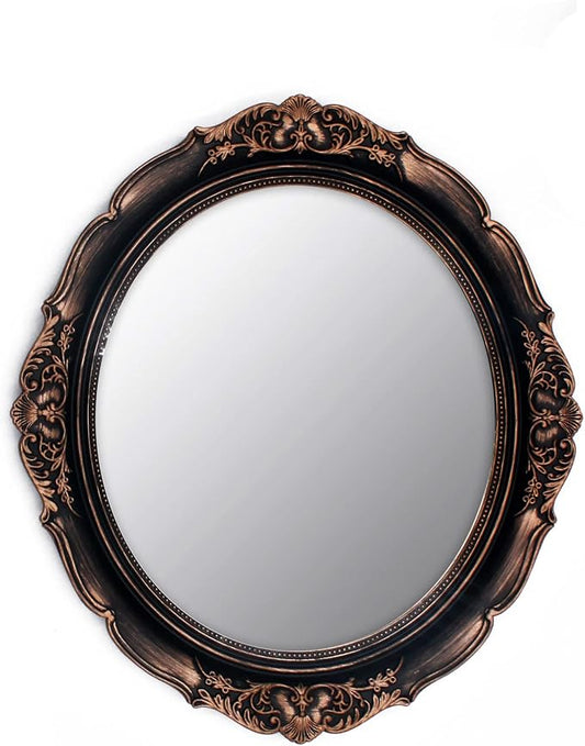 YCHMIR Vintage Decorative Wall Mirror 14.8 x 13.1 Inch Oval Mirror（ Brown） by YCHMIR