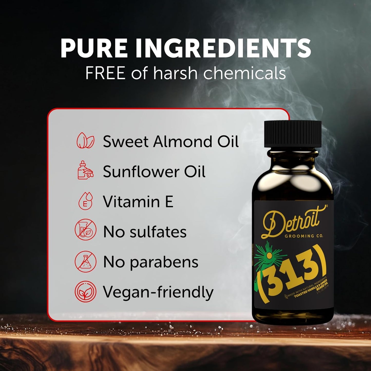 Detroit Grooming Beard Oil | Hydrating & Nourishing Formula with Sweet Almond & Vitamin E | Toasted Vanilla & Amber • 313 Scent (1 oz)