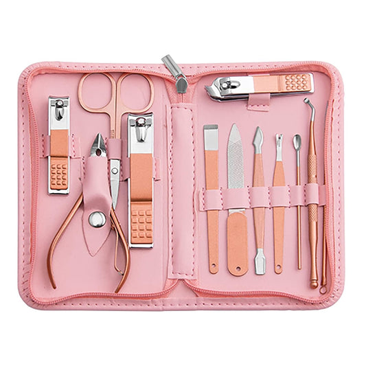 Nail Kit, Manicure Kit, Nail Care Kit for Women, Manicure Pedicure Set, Nail Clippers Toenail Clippers Kit, Professional Manicure Kit Pedicure Kit, Pink Travel Case, Set of 12.
