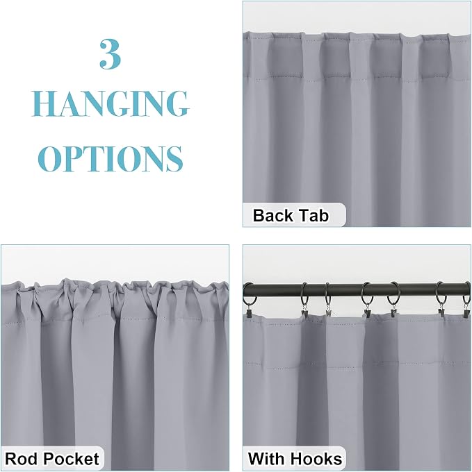 RYB HOME Bedroom Curtains, Room Darkening Thermal Insulated Curtain Back Tab - Image 4