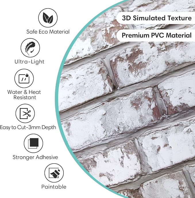 Commomy 10 Pcs 3D Faux Brick Wall Panels -11.8"X11.8" Small Size PVC Grey - Image 4