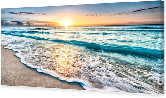 Baisuart S02275 Canvas Prints Wall Art Beach Sunset Ocean Waves Nature Pictures by Baisuart