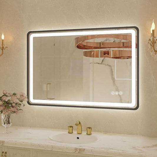 24x36 Inch Black Frame LED Bathroom Mirror by Unknown