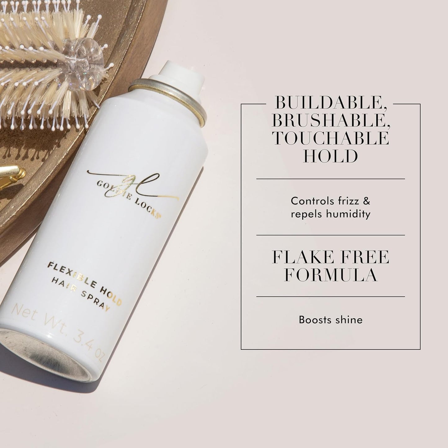 Goldie Locks Travel Size Flexible Hold Hairspray - 3.4 fl oz - Lightweight, All-Day Hold & Brushable Finish - Humidity Resistant - Safe for Extensions & Color-Treated Hair - Protein-Free