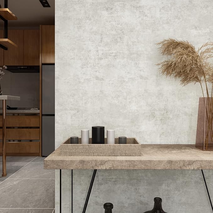VEELIKE 15.7''x118'' Concrete Wallpaper Peel and Stick Textured Limewash - Image 4