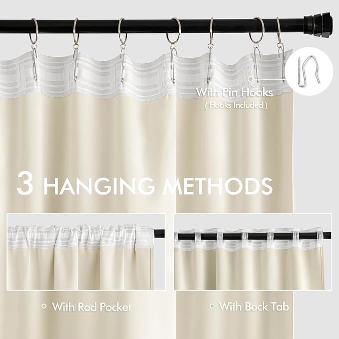 MIULEE Birch Back Tab Blackout Curtains 90 Inches Long 2 Panels Set - Image 3