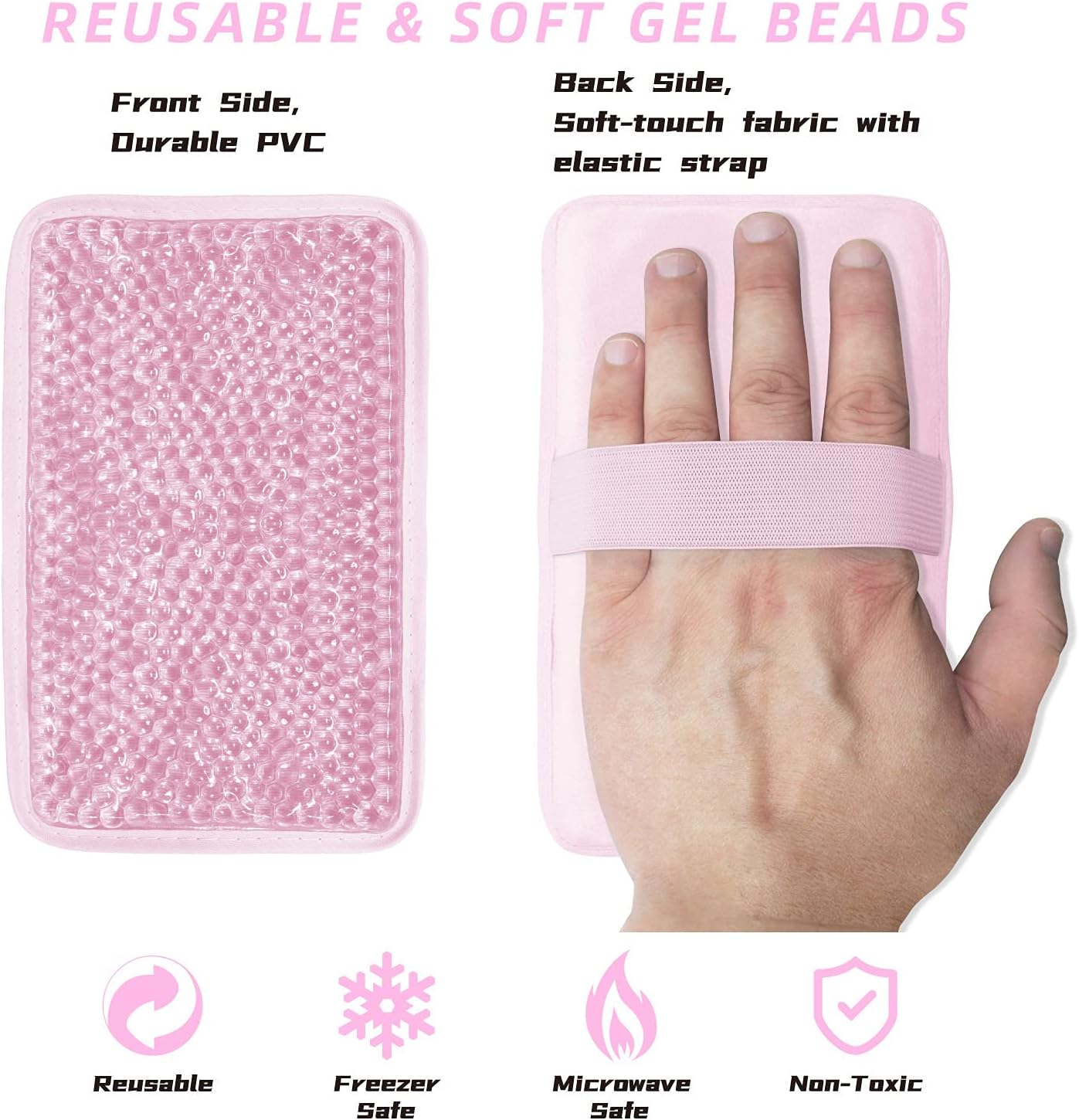Gel Beads Ice Pack Ice Bag with Strap-Reusable Hot & Cold Pack Compress Therapy for Pain, Swelling,Injuries of Knee, Shoulder, Foot, Back, Ankle, Neck, Hip, Elbow (1Pcs,Pink)