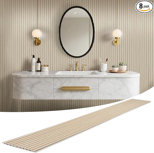 WPC Slat Wall Panels 8 Pack 96" x 8.2", Waterproof Fluted Wall Paneling by LARWORKS