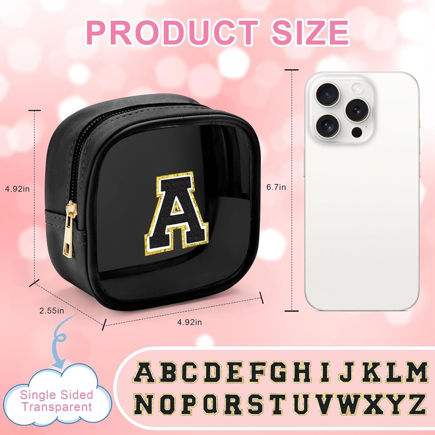 YOOLIFE Initial Makeup Bag Travel Toiletry Bag, Clear Makeup Bag Car Accessories For Women Clear Makeup Bags With Zipper Girlfriend Teacher 7 Year Old Girl Gifts Daughter Gifts Girl Gifts Mini Black D