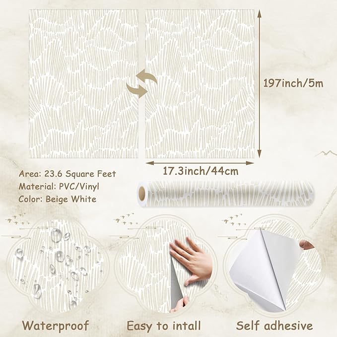 Theper Beige Wallpaper 17.3"×197" Modern Striped Peel and Stick Wallpaper Vinyl - Image 3
