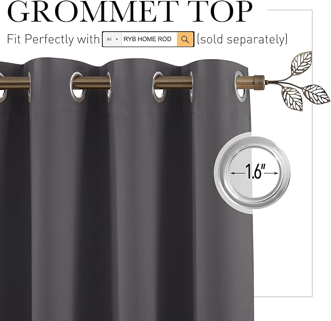 RYB HOME Gray Blackout Room Divider Curtain Large Wall Panel, Heavy Duty Energy - Image 2