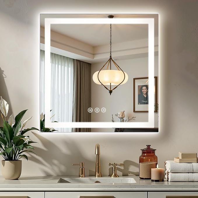 36X36 LED Bathroom Mirror with Lights, Backlit + Front Lit, Lighted Bathroom by Rpoesx