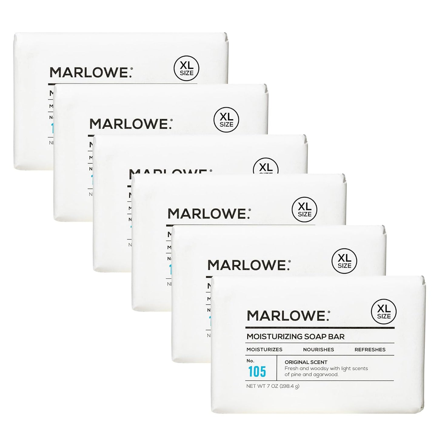 MARLOWE. No. 105 Bar Soap for Men 7 oz (6 Bars) Moisturizing Body Soap, Nourishing & Refreshing with Natural Extracts, Shea Butter, Olive Oil & Green Tea Extracts, Original Sage & Fir Scent