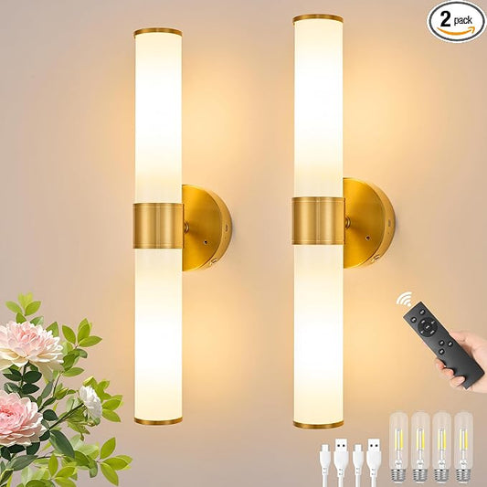 Morauroral Gold Battery Operated Wall Sconces Set of 2, Rechargeable Wall Lights by Morauroral