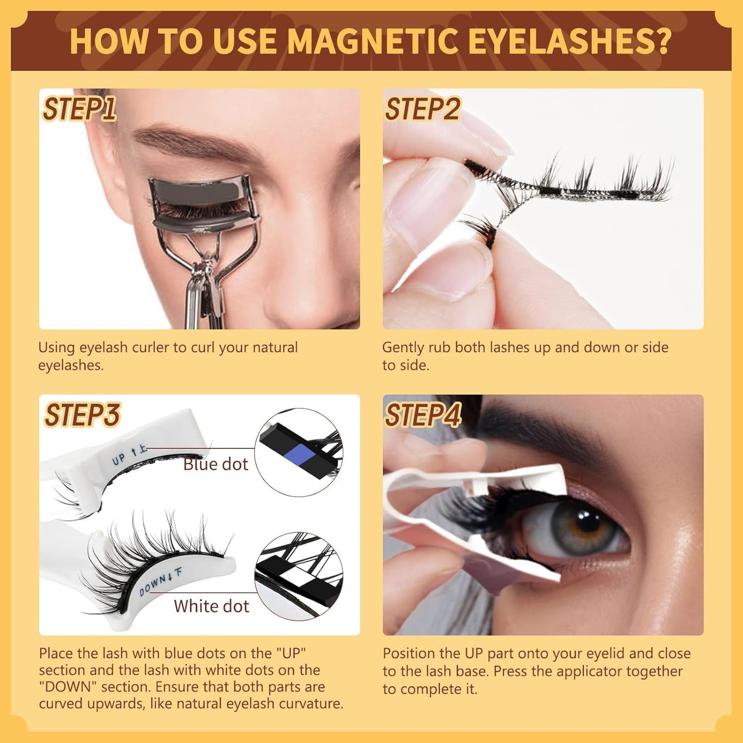 QUEWEL Magnetic Eyelashes Natural Look, 1 Pair Reusable Magnetic Eyelashes with Applicator, No Glue Needed Manga Eyelashes Magnetic Lashes Kit, Easy to Wear and Remove(Magnetic Lashes-D01)