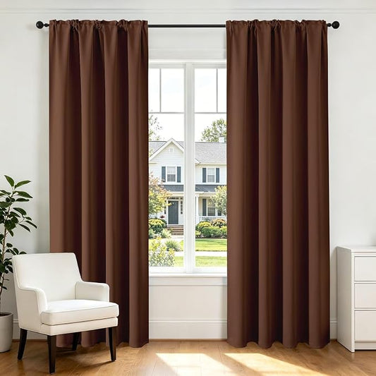 CUCRAF Brown Blackout Curtains 72 inch Length 2 Panels Set, Rod Pocket Room by CUCRAF