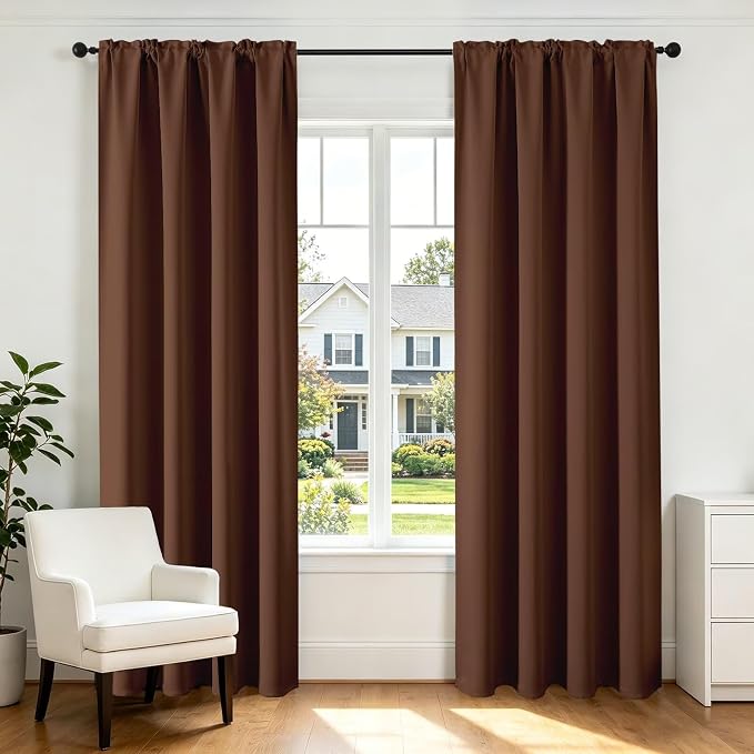 CUCRAF Brown Blackout Curtains 63 inch Length 2 Panels Set, Rod Pocket Room by CUCRAF