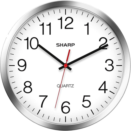 Sharp Wall Clock – Silver/Chrome, Silent Non Ticking 10 Inch Quality Quartz by SHARP
