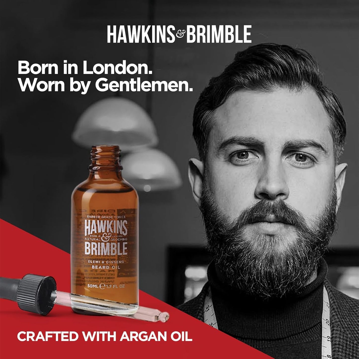 Hawkins & Brimble Beard Oil For Men Growth - Sandalwood Scent with Argan & Castor Oils, Shea Butter | Softens & Moisturizes, Promotes Healthy Beard Growth, 50ml