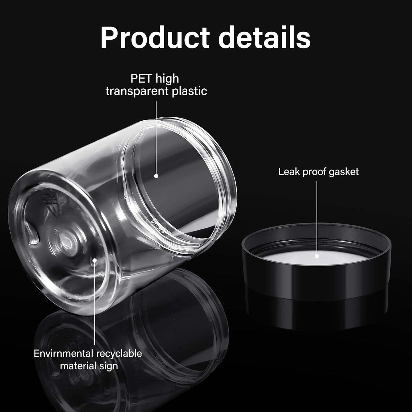 Patelai 4 Pieces Round Wide-mouth Leak Proof Plastic Container Jars with Lids for Travel Storage Makeup Beauty Products Face Creams Oils Salves Ointments DIY Making(10 Ounce,Black)