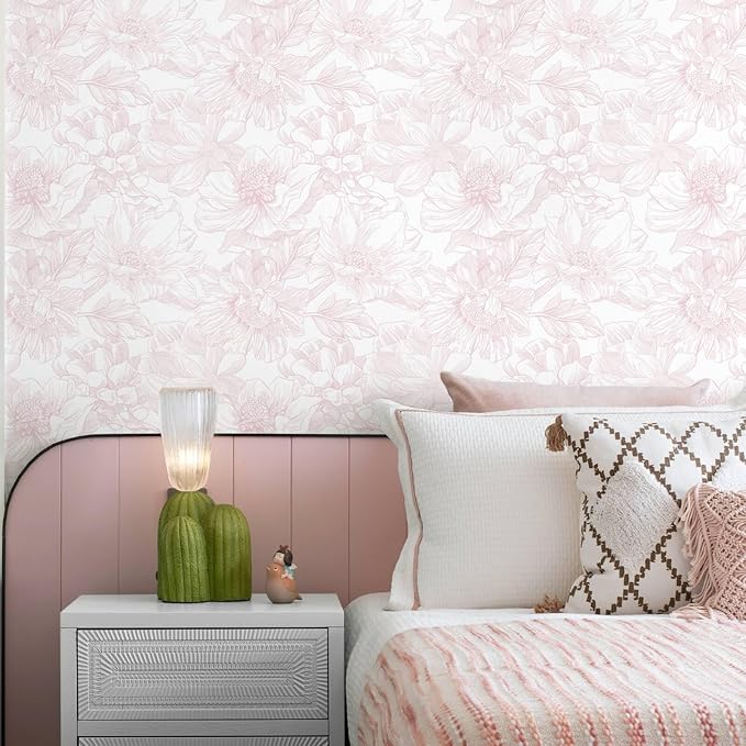 Ismoon Large Floral Peel and Stick Wallpaper Boho White/Pink Contact Paper - Image 3