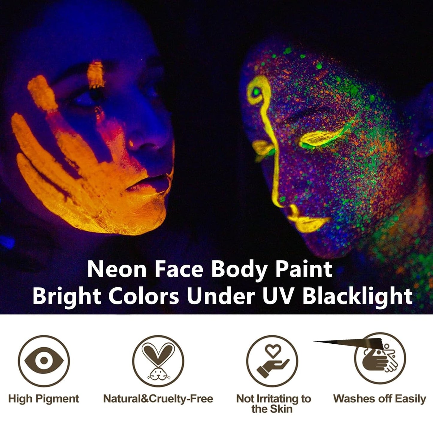 Go Ho Neon Green Body Paint Washable(2.37oz,70ml),under UV Blacklight Neon Face Paint,Water Based Neon Fluorescent Green Face Paint for Adults Children SFX Cosplay Costumes Festivals Halloween Makeup