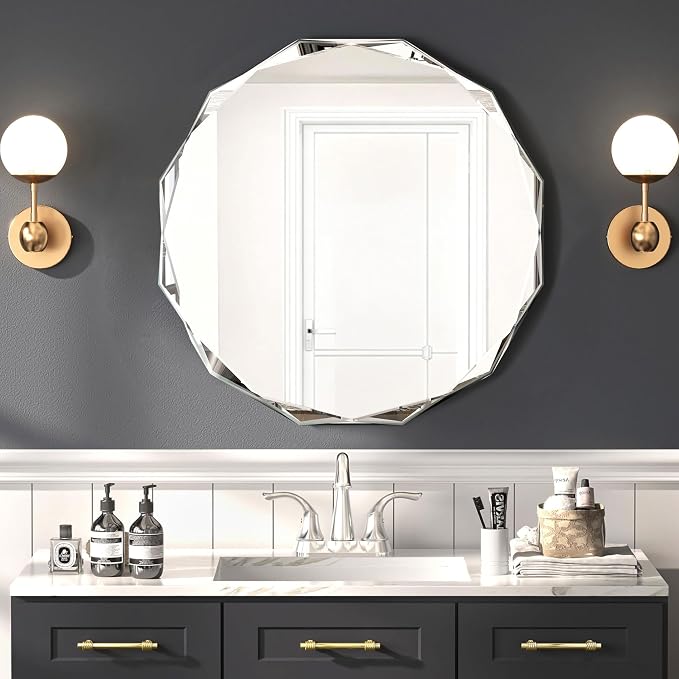 Bathroom Mirrors for Over Sink, Round Frameless Mirrors for Wall, 24x24 Inch by JACUKO