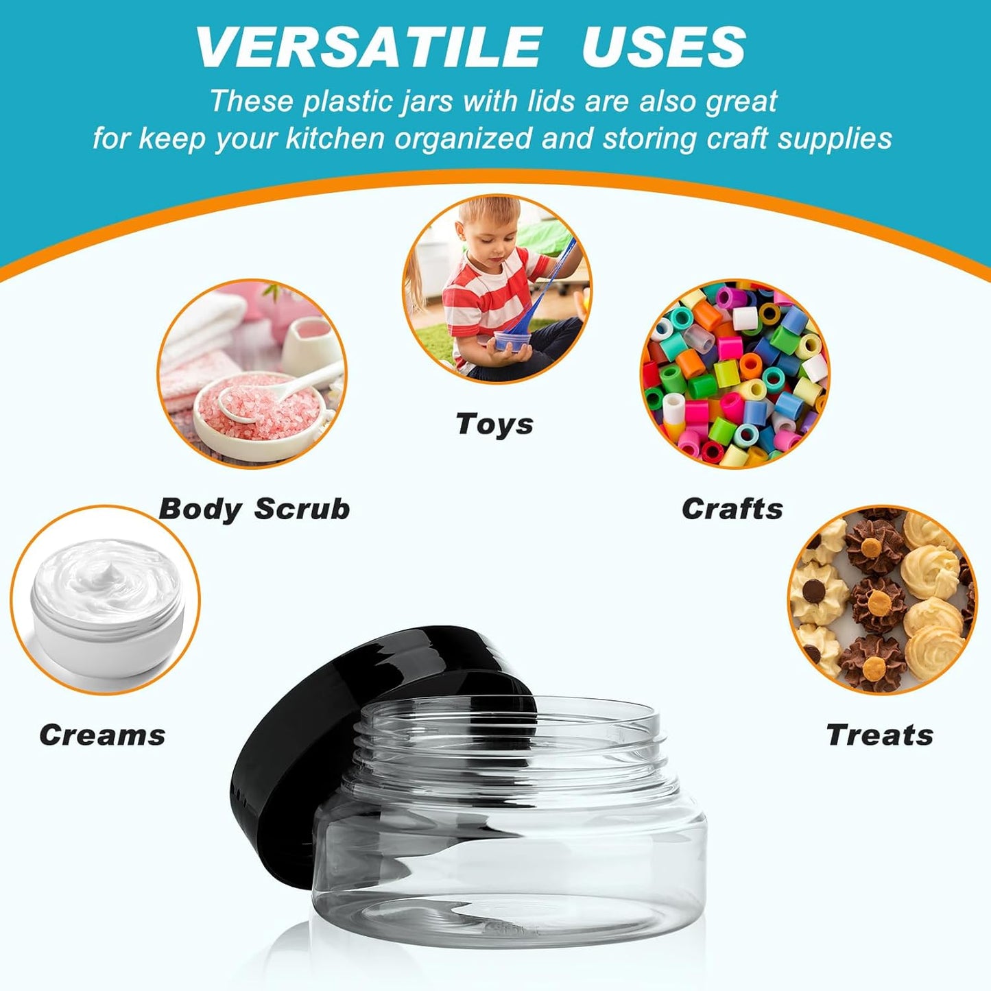 Tessco 48 Pcs Plastic Jars with Lids and Labels Body Scrub Jars Round Refillable Cosmetic Containers Empty Butter Travel Containers for Sugar Scrub Lotions Cosmetics Cream (5 oz,Clear)