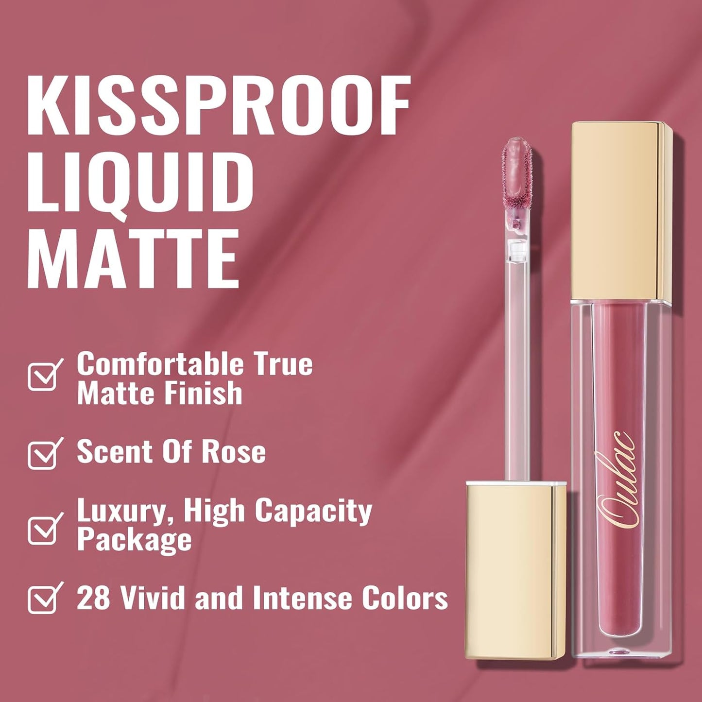 Oulac Matte Liquid Pink Nude Lipstick for Women, Long Lasting Lipstick Waterproof Lip Stain, No Transfer, Creamy High Pigmented Formula with Rose Oil, Vegan & Cruelty-Free, Pink Nude M12
