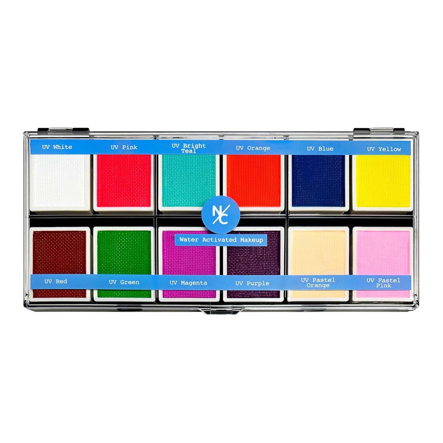 UV 12-Color Palette - Water-Activated Neon Glow Makeup for Face & Body - Fluorescent Shades for SFX, Party Makeup, Cosplay & Theatrical Performances