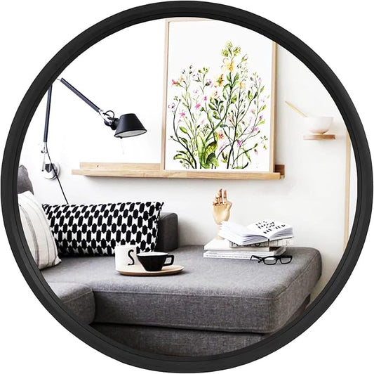 WallBeyond Black Round Mirror Wood Framed 28 inch Circle Wall Mirror by WallBeyond