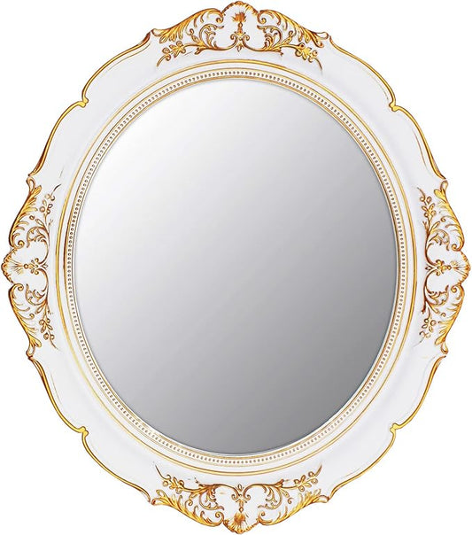 YCHMIR Vintage Decorative Wall Mirror 14.8 x 13.1 Inch Oval Mirror White by YCHMIR