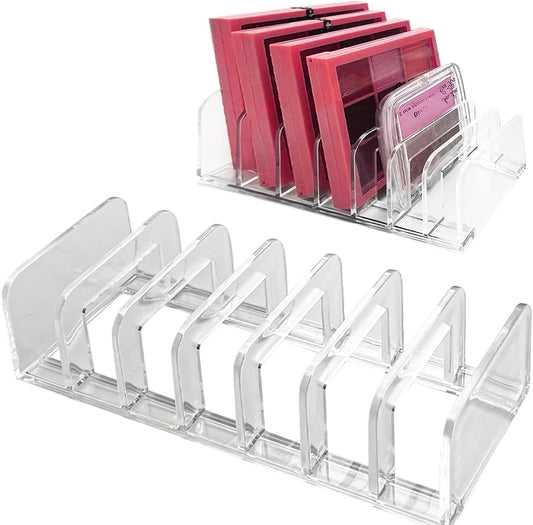 Makeup Palette Organizer,Acrylic Eyeshadow Palette Pallet Holder,7 Sectons BPA-Free Divided Make Up Blush,Contour Storage Holder Cosmetic Eye Shadow Display Stand Clear Rack Vanity Holder（2 Pack）