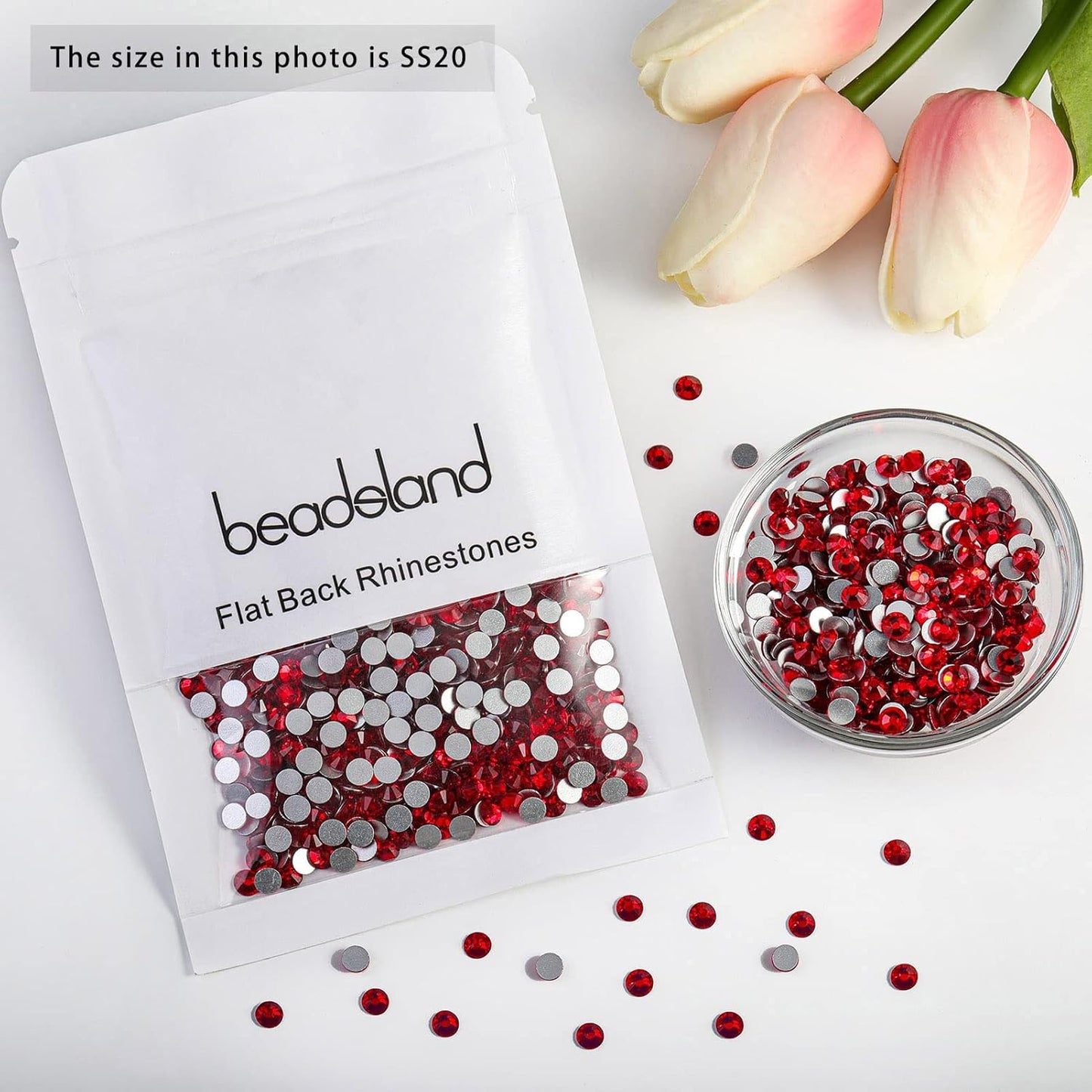 beadsland Flat Back Crystal Rhinestones Round Gems, Light Siam (4.6-4.8mm) SS20/1440pcs