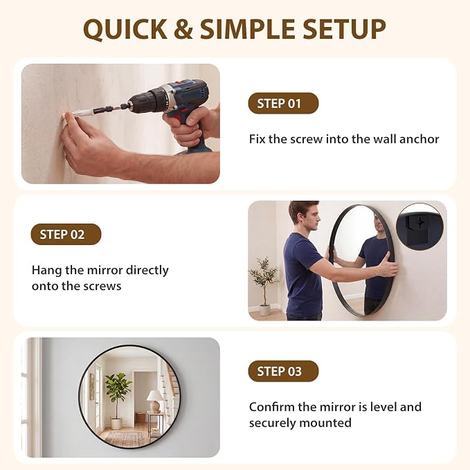 NEWBULIG 30-Inch Round Wall Mirror, Bathroom Wall Circle Mirror - Image 6