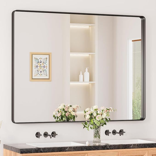 Keonjinn Black Bathroom Mirror for Over Sink, Matte Black Sandblasted Finish by Keonjinn