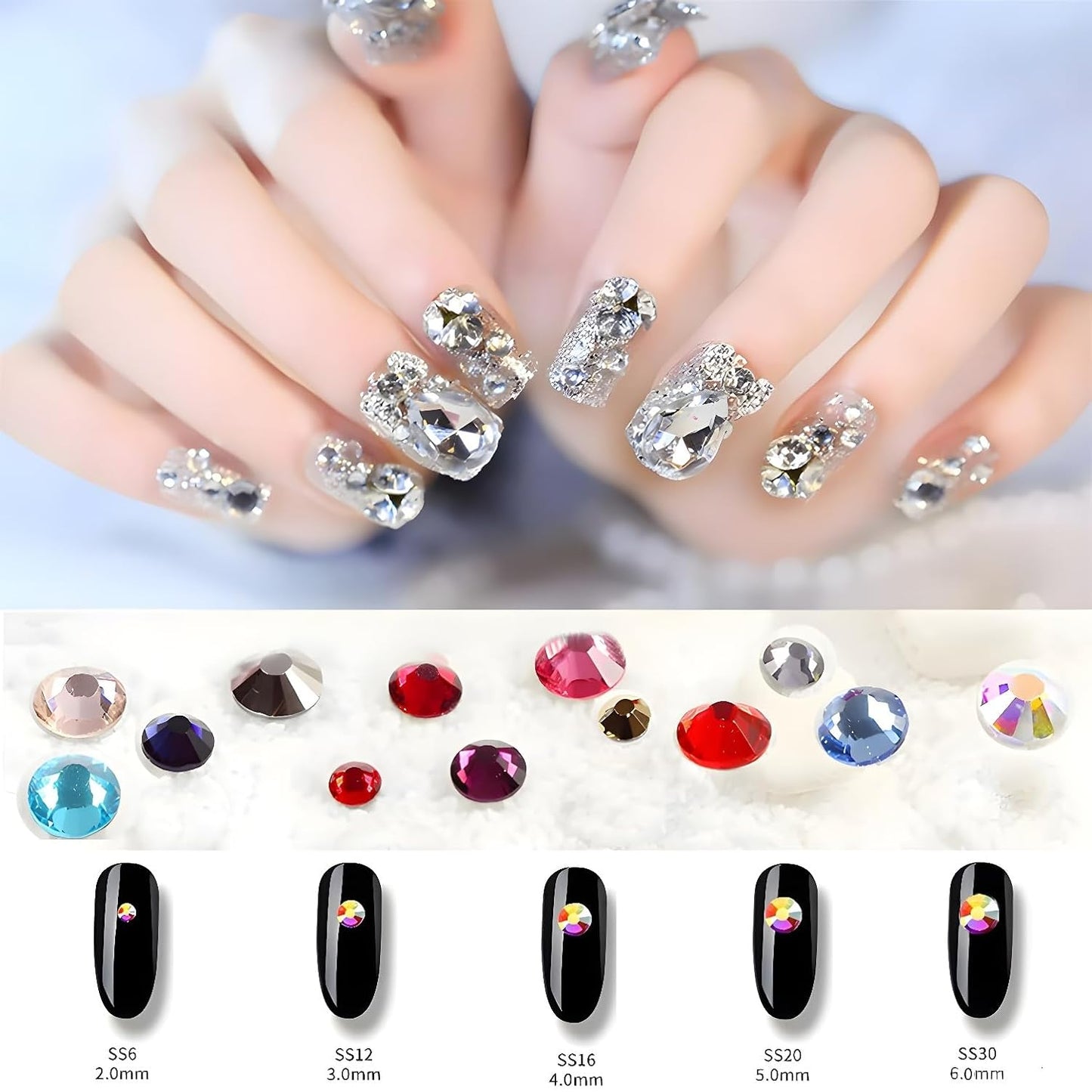 Flatback Rhinestones Round Gems for Nails Art and Crafts 4000Pcs SS12 3mm Glitter Crystals Stone DIY Bags Clothes Shoes (Light Red)